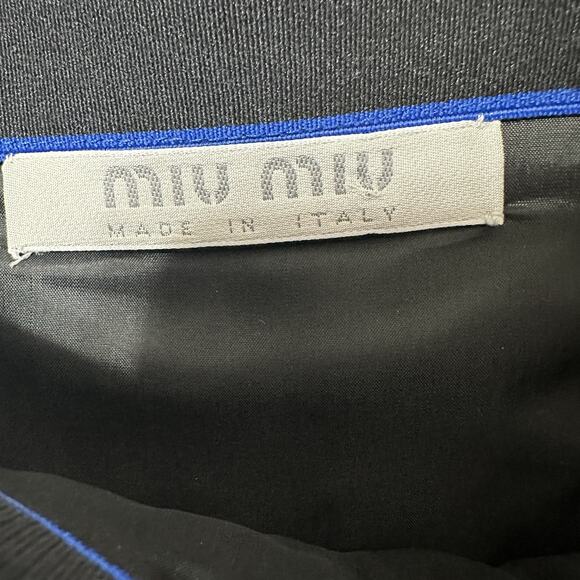 Miu Miu Black Leather Pencil Skirt 38 Blue Trim Italy Genuine Designer Midi Y2K - Picture 10 of 14